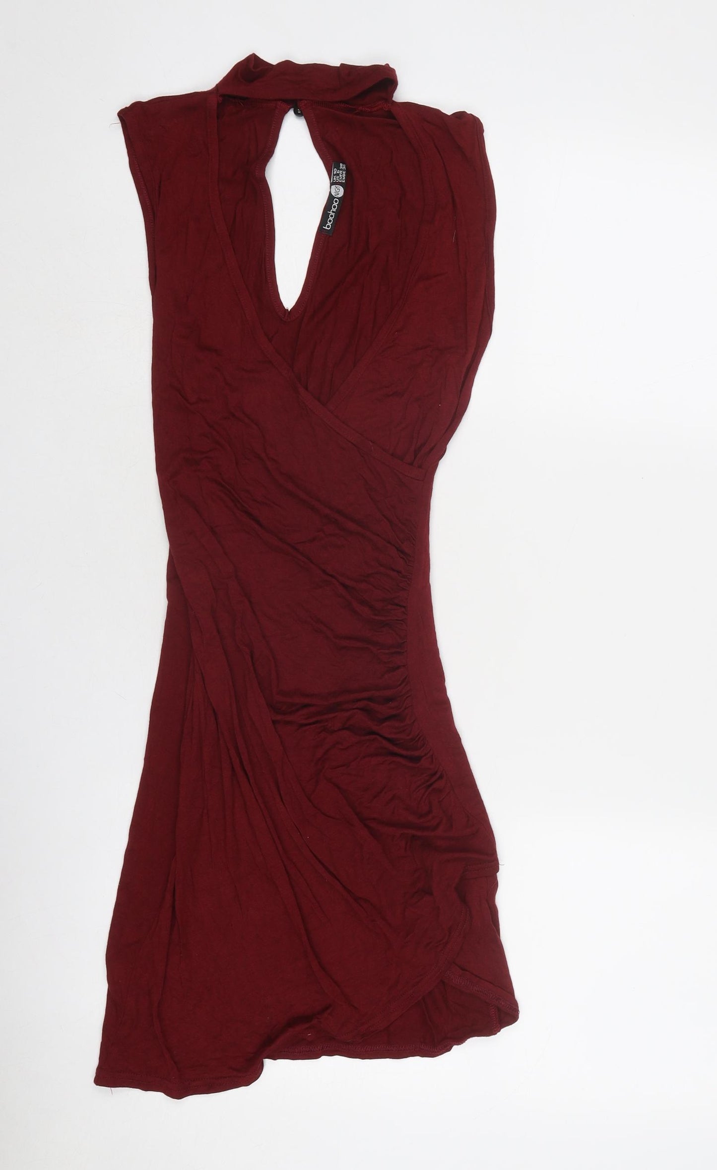 Boohoo Womens Red Viscose Bodycon Size 10 Halter Button