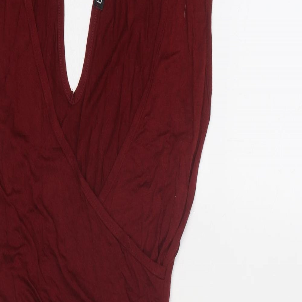 Boohoo Womens Red Viscose Bodycon Size 10 Halter Button