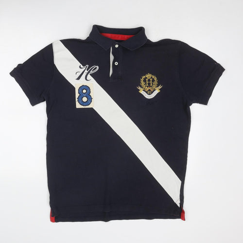 Tommy Hilfiger Mens Blue Cotton Polo Size L Collared Button