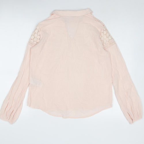 VILA Womens Pink Cotton Basic Blouse Size S Collared - Lace Details