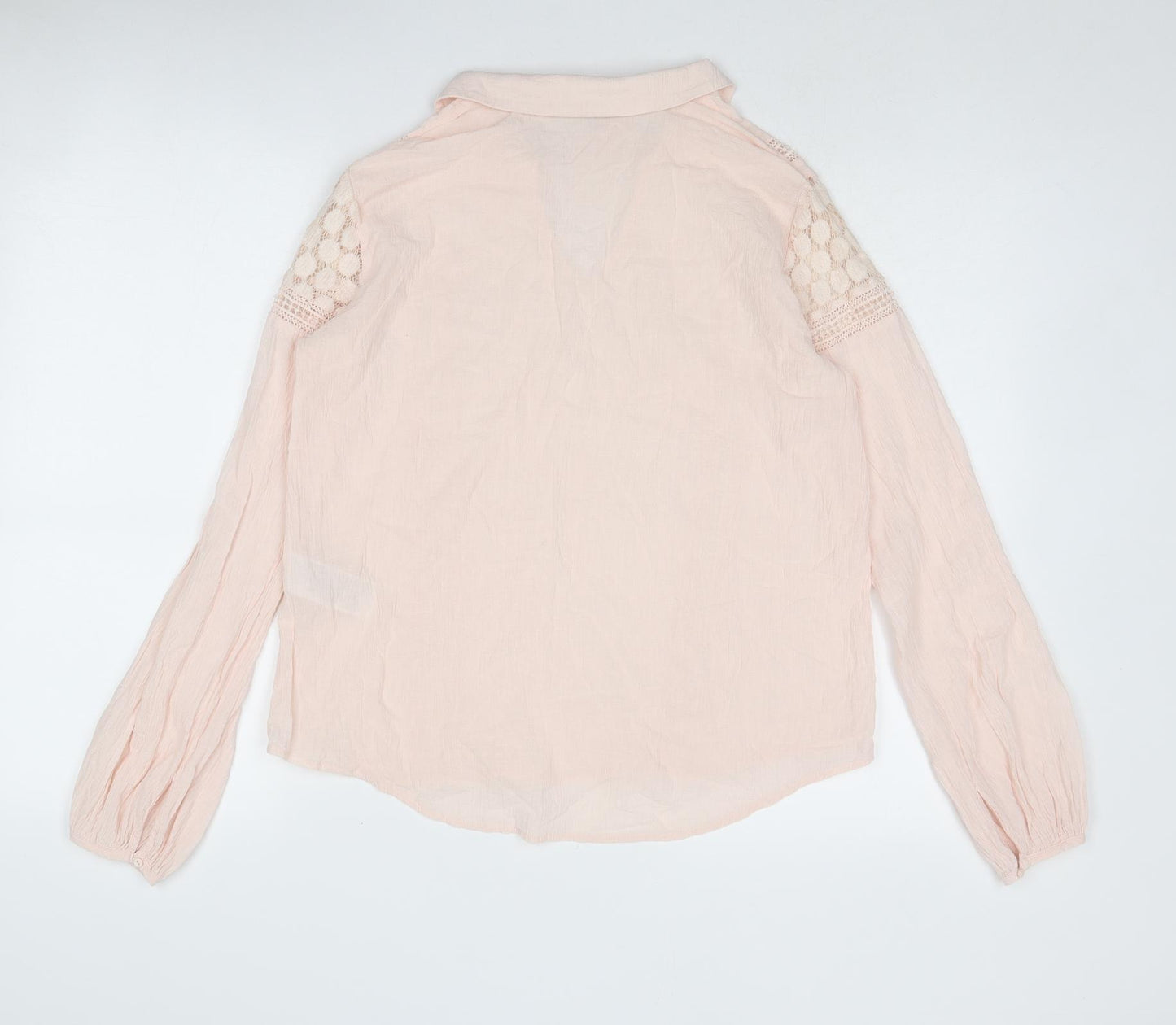 VILA Womens Pink Cotton Basic Blouse Size S Collared - Lace Details