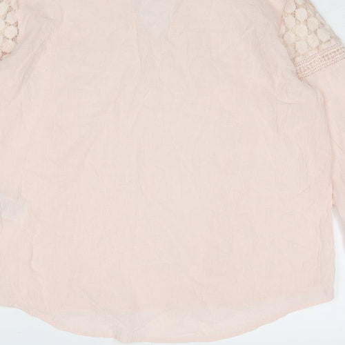 VILA Womens Pink Cotton Basic Blouse Size S Collared - Lace Details