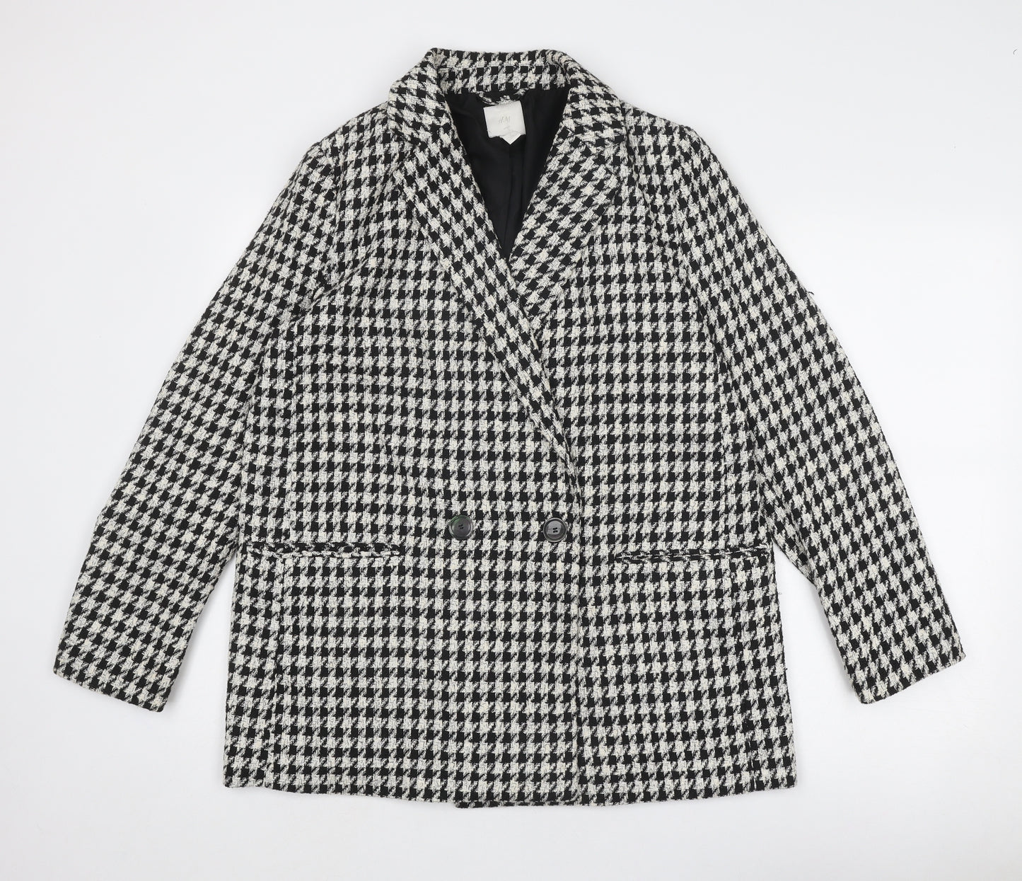 H&M Womens Black Geometric Jacket Blazer Size 14 Button