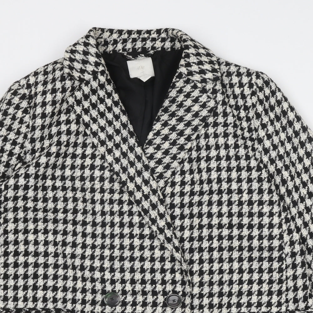 H&M Womens Black Geometric Jacket Blazer Size 14 Button