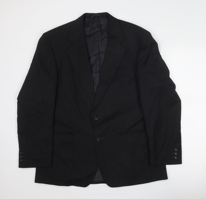 Mann Aspects Mens Black Striped Wool Jacket Suit Jacket Size 42 Regular