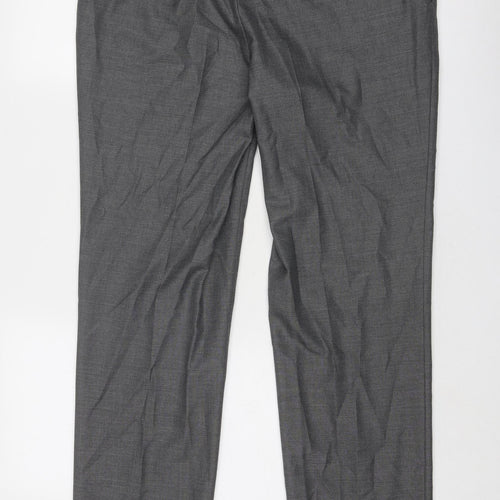 Marks and Spencer Mens Grey Polyester Dress Pants Trousers Size 34 in Regular Zip