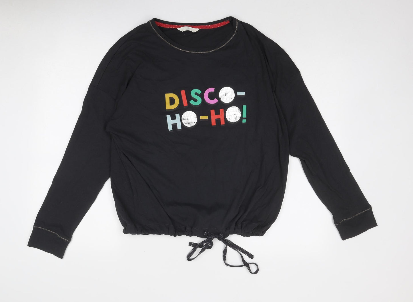 Marks and Spencer Womens Black Cotton Basic T-Shirt Size L Boat Neck - Disco Ho-Ho