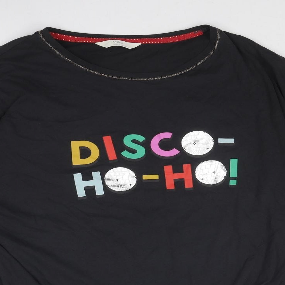 Marks and Spencer Womens Black Cotton Basic T-Shirt Size L Boat Neck - Disco Ho-Ho