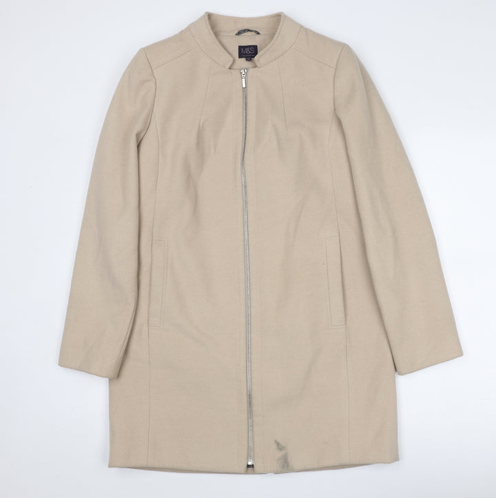 Marks and Spencer Womens Beige Overcoat Coat Size 12 Zip