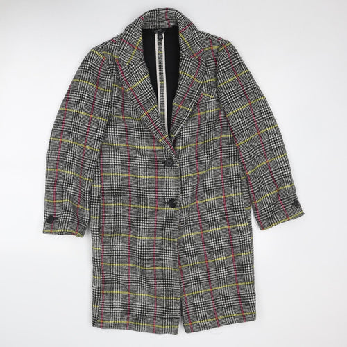 Topshop Womens Multicoloured Geometric Overcoat Coat Size 6 Button