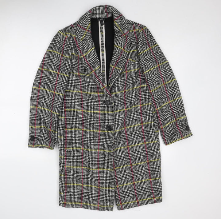 Topshop Womens Multicoloured Geometric Overcoat Coat Size 6 Button