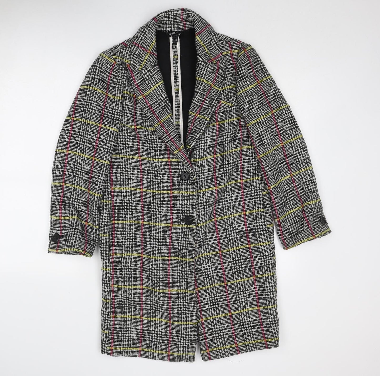 Topshop Womens Multicoloured Geometric Overcoat Coat Size 6 Button
