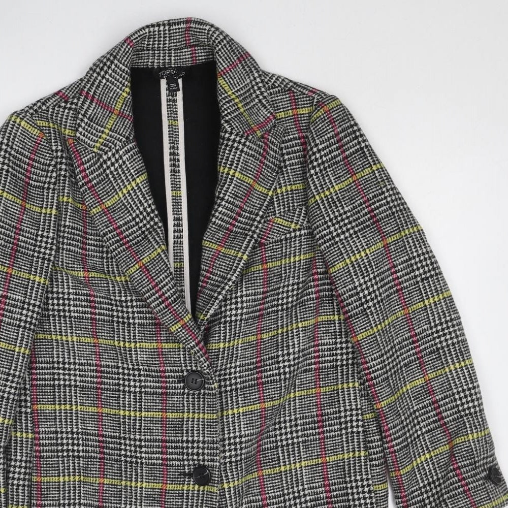 Topshop Womens Multicoloured Geometric Overcoat Coat Size 6 Button