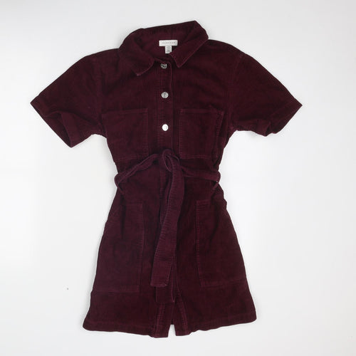 Topshop Womens Purple Cotton Shirt Dress Size 8 Collared Button