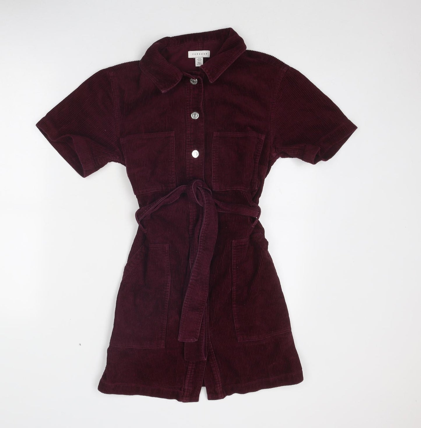 Topshop Womens Purple Cotton Shirt Dress Size 8 Collared Button