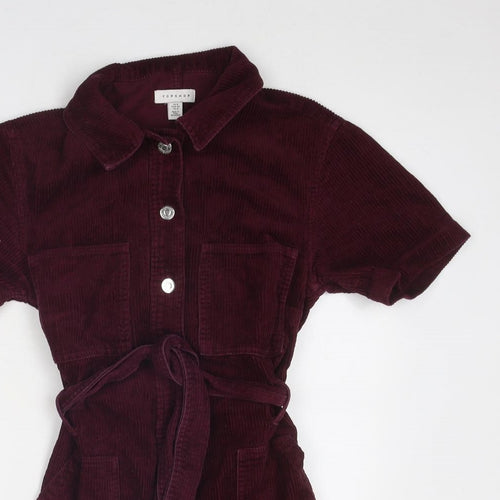 Topshop Womens Purple Cotton Shirt Dress Size 8 Collared Button