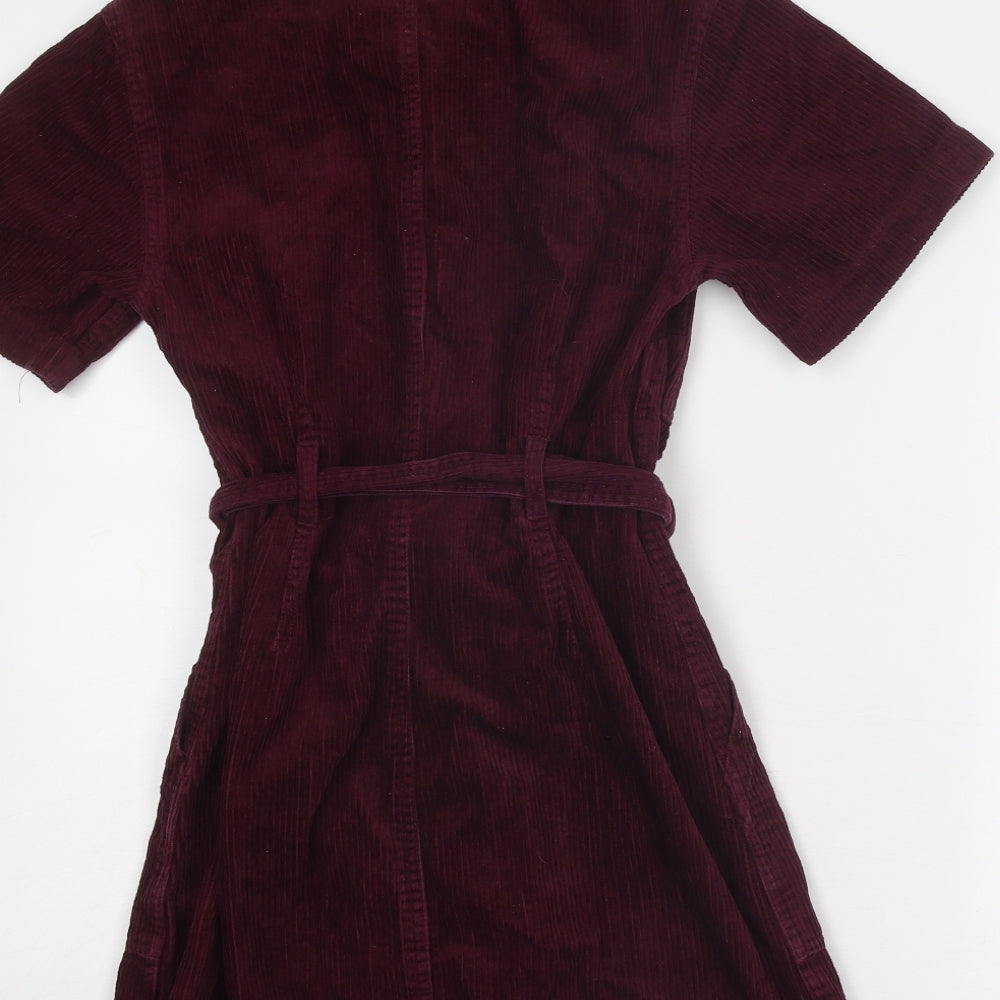 Topshop Womens Purple Cotton Shirt Dress Size 8 Collared Button