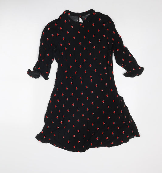 NEXT Womens Black Geometric Viscose A-Line Size 12 Round Neck