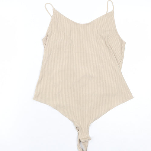 H&M Womens Beige Viscose Bodysuit One-Piece Size L Snap