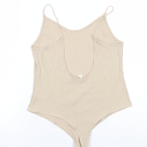 H&M Womens Beige Viscose Bodysuit One-Piece Size L Snap