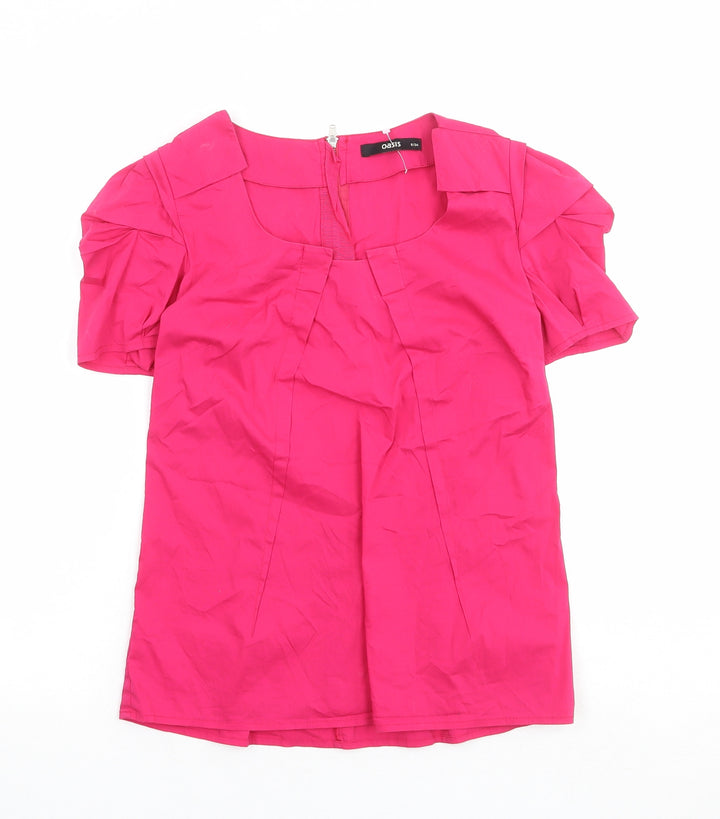 Oasis Womens Pink Cotton Basic Blouse Size 8 Round Neck