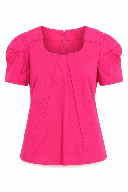 Front view of Oasis women’s pink cotton basic blouse, size UK 8, round neck