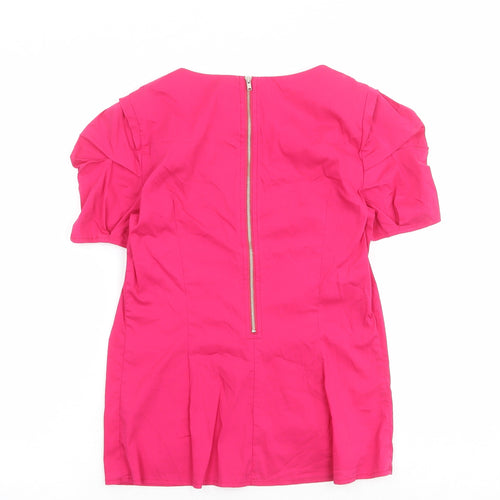 Oasis Womens Pink Cotton Basic Blouse Size 8 Round Neck