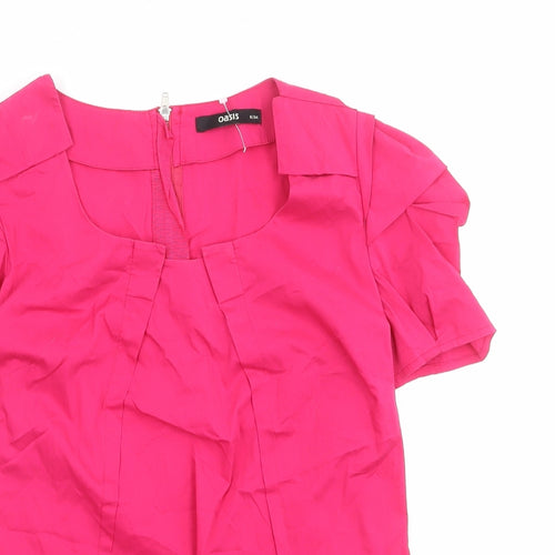 Oasis Womens Pink Cotton Basic Blouse Size 8 Round Neck
