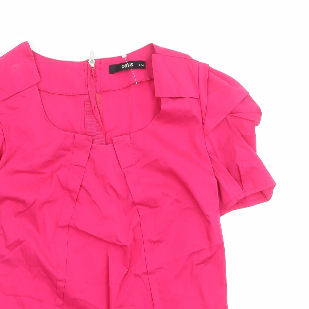 Oasis Womens Pink Cotton Basic Blouse Size 8 Round Neck