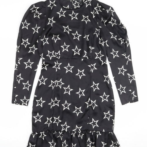 River Island Womens Black Geometric Polyester Sheath Size 10 Round Neck Zip - Star Print
