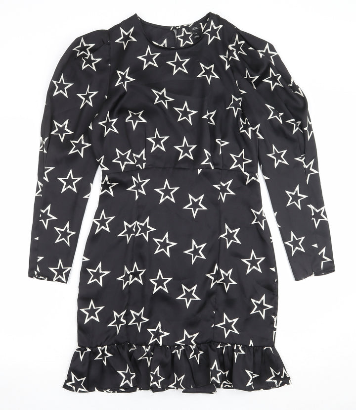 River Island Womens Black Geometric Polyester Sheath Size 10 Round Neck Zip - Star Print