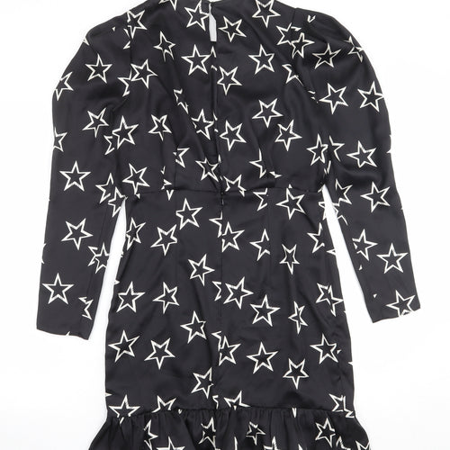 River Island Womens Black Geometric Polyester Sheath Size 10 Round Neck Zip - Star Print