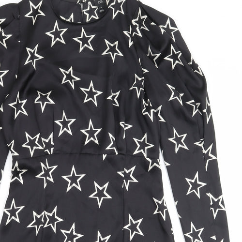 River Island Womens Black Geometric Polyester Sheath Size 10 Round Neck Zip - Star Print