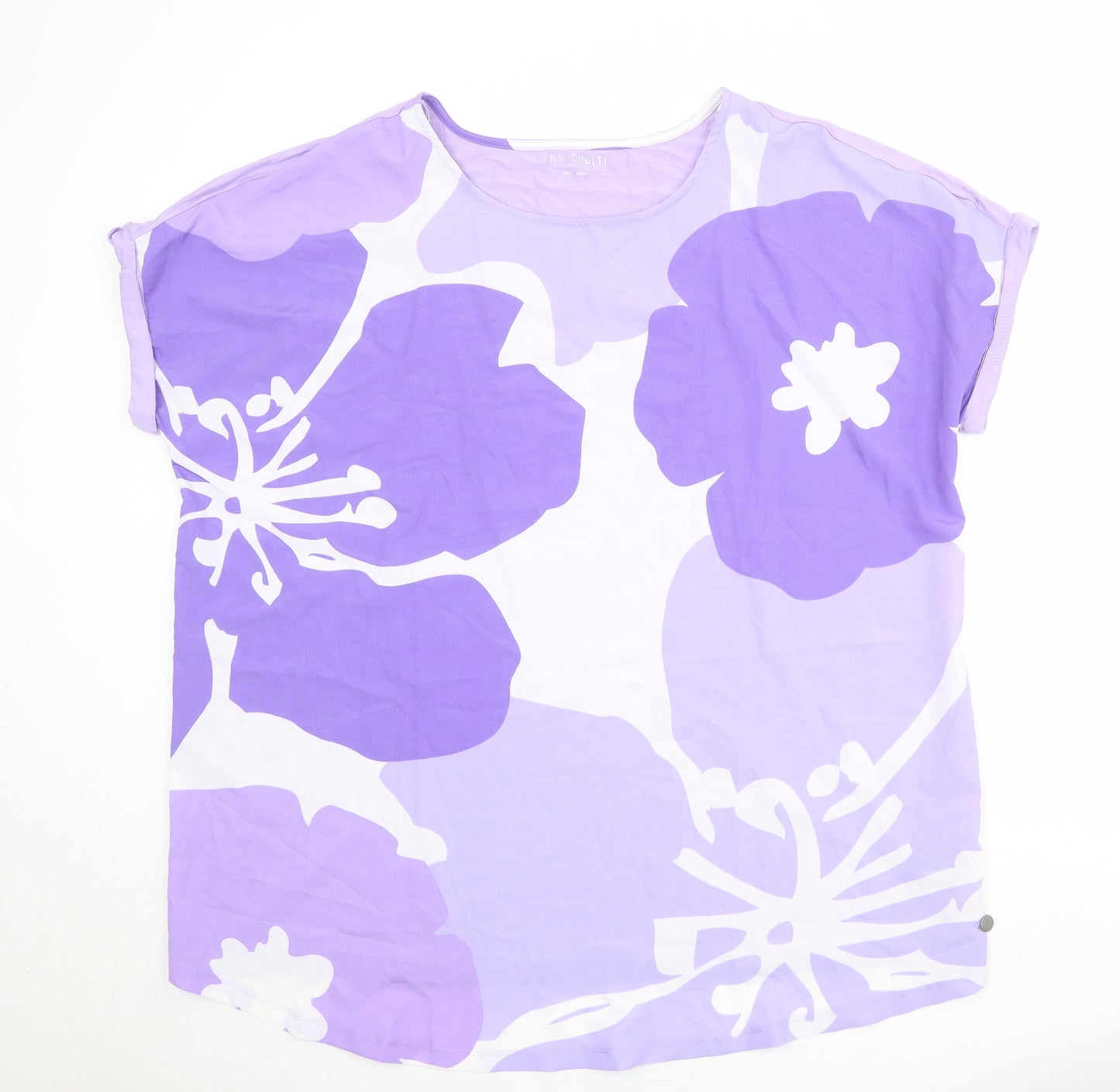 Gina Benotti Womens Purple Floral Polyester Basic T-Shirt Size 2XL Round Neck
