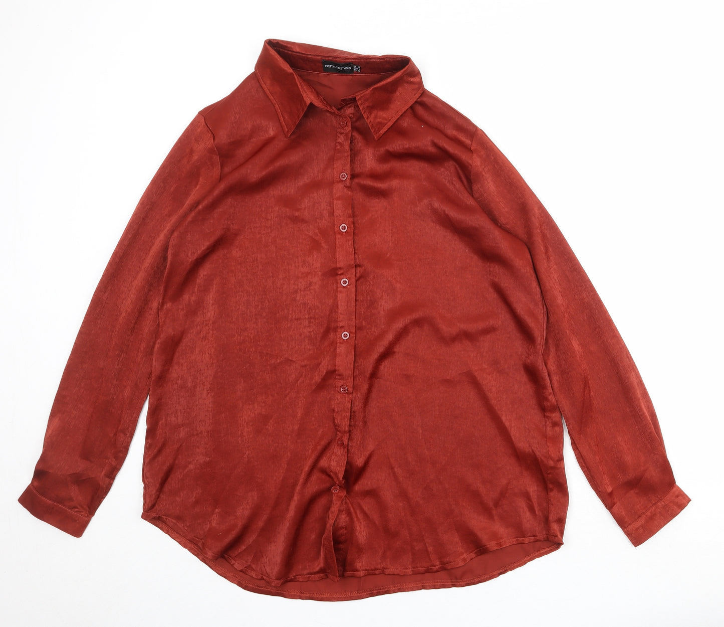 PRETTYLITTLETHING Womens Red Polyester Basic Button-Up Size 12 Collared