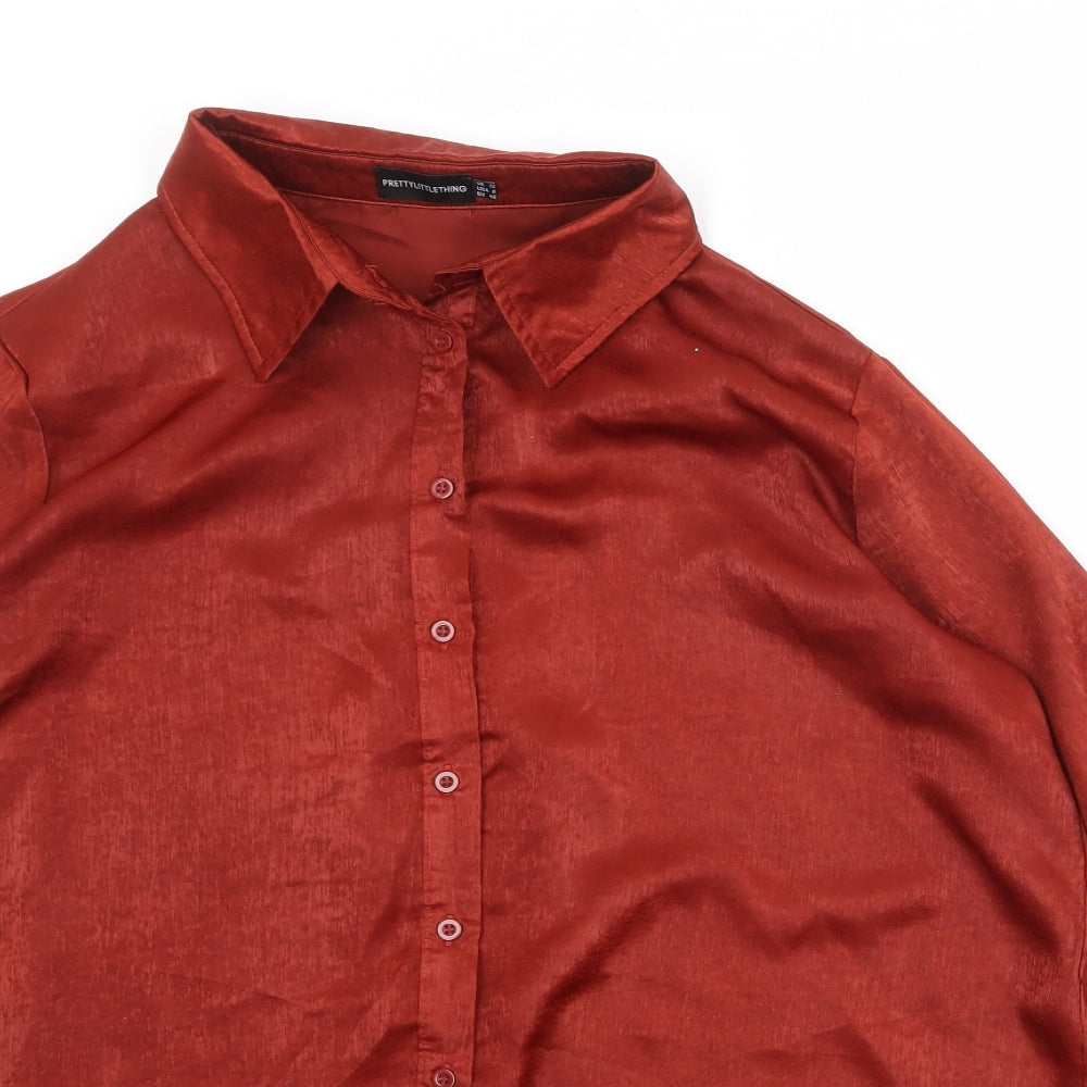PRETTYLITTLETHING Womens Red Polyester Basic Button-Up Size 12 Collared