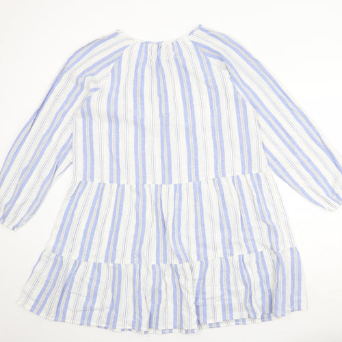 Marks and Spencer Womens White Striped Cotton A-Line Size 16 Boat Neck Tie