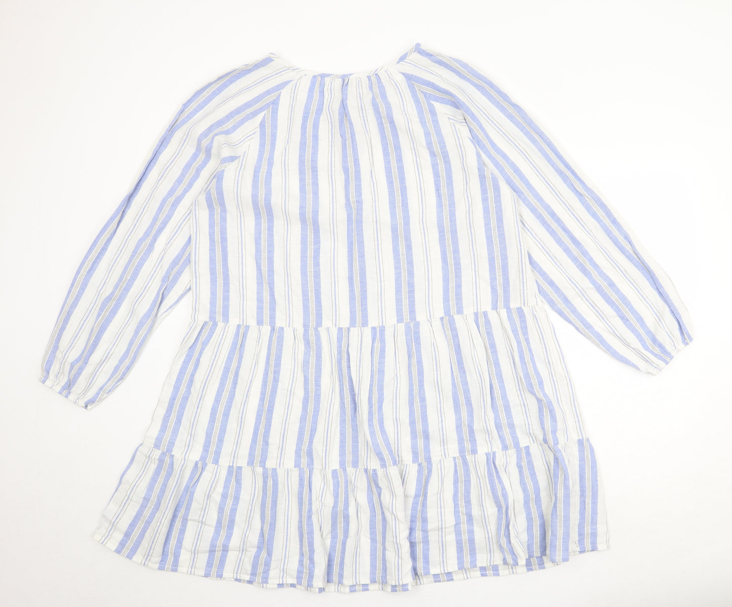Marks and Spencer Womens White Striped Cotton A-Line Size 16 Boat Neck Tie