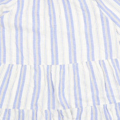 Marks and Spencer Womens White Striped Cotton A-Line Size 16 Boat Neck Tie
