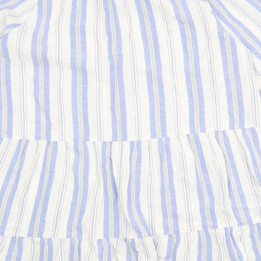 Marks and Spencer Womens White Striped Cotton A-Line Size 16 Boat Neck Tie