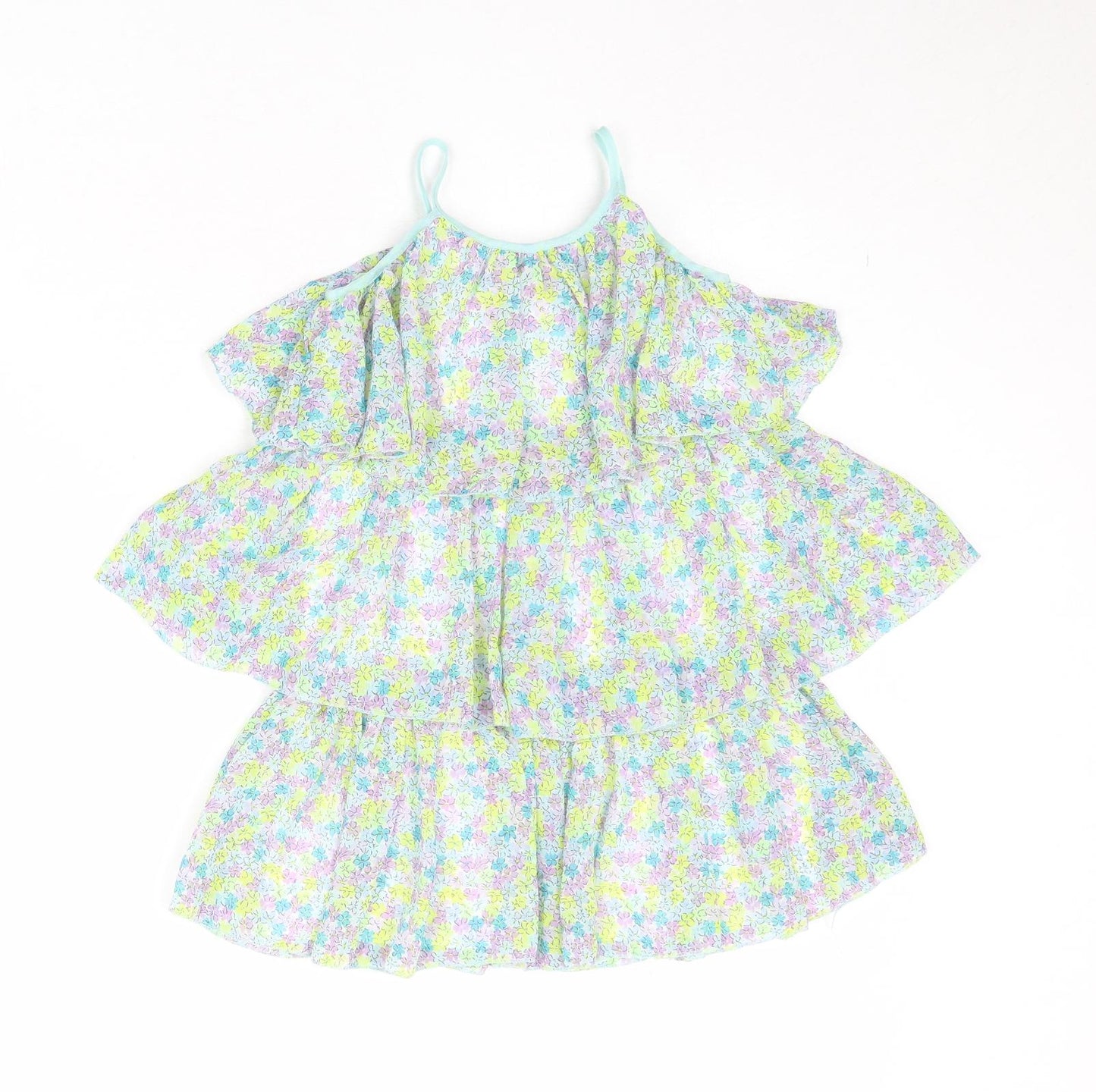 H&M Girls Multicoloured Floral Polyester Tank Dress Size 5-6 Years Round Neck Pullover
