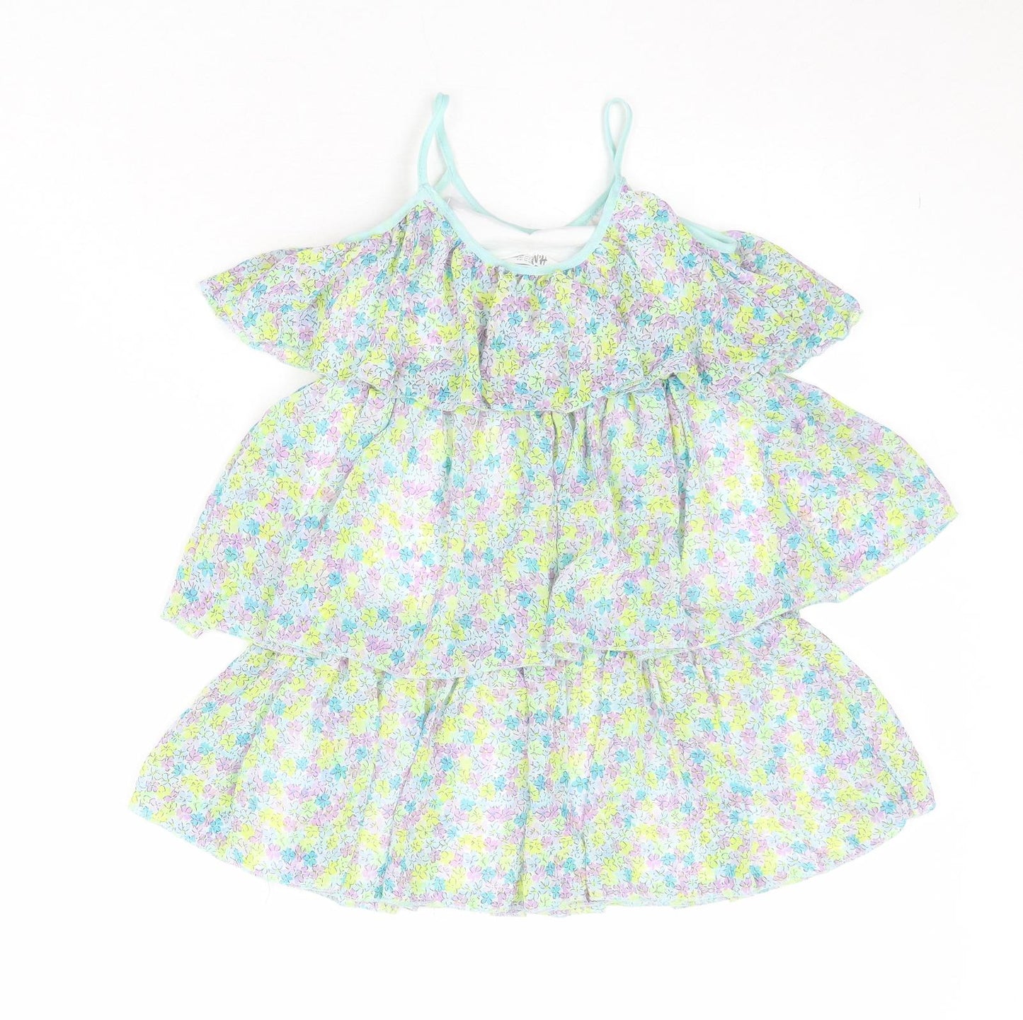 H&M Girls Multicoloured Floral Polyester Tank Dress Size 5-6 Years Round Neck Pullover