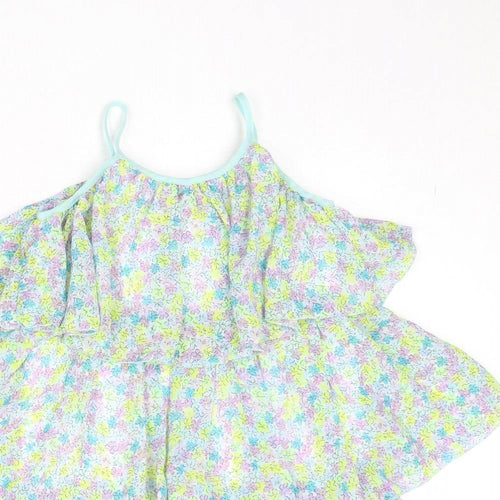 H&M Girls Multicoloured Floral Polyester Tank Dress Size 5-6 Years Round Neck Pullover
