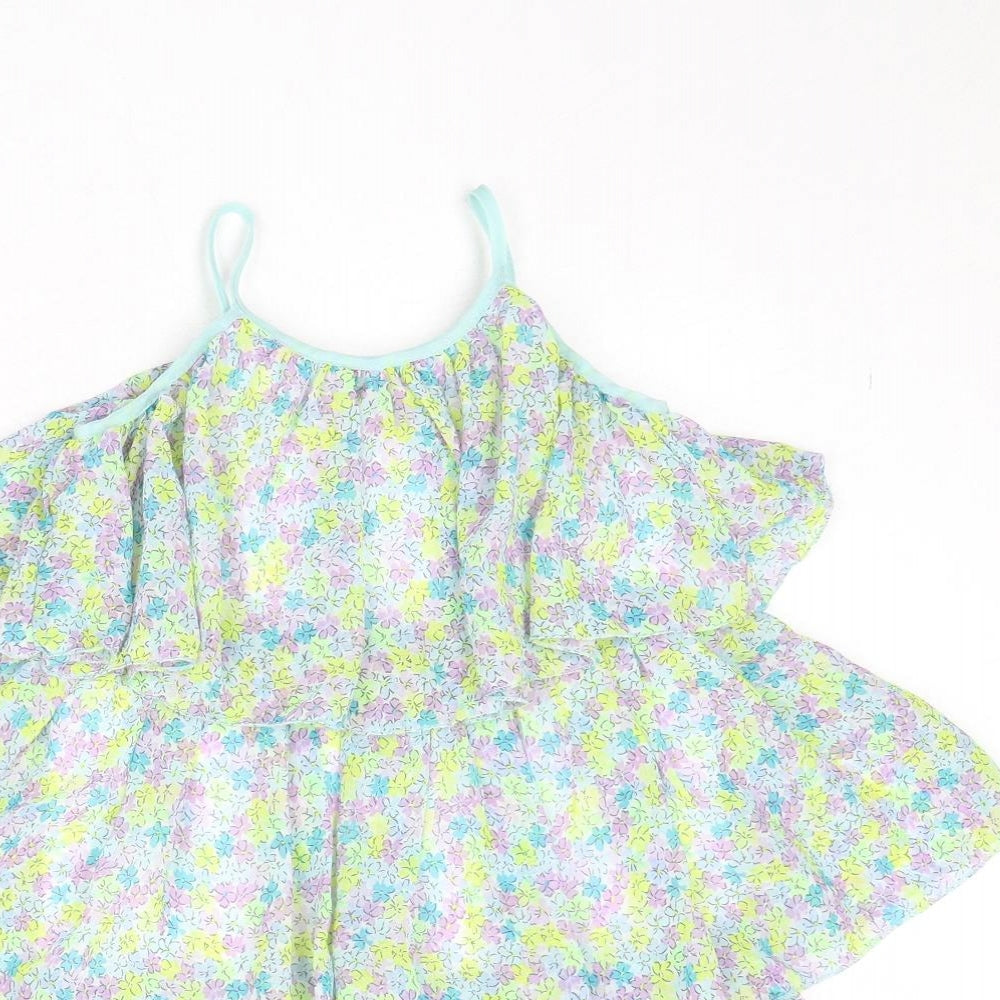 H&M Girls Multicoloured Floral Polyester Tank Dress Size 5-6 Years Round Neck Pullover