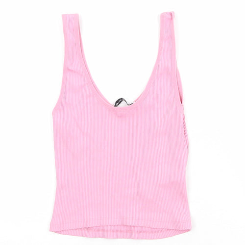 Stradivarius Womens Pink Polyamide Basic Tank Size M Scoop Neck - Ribbed