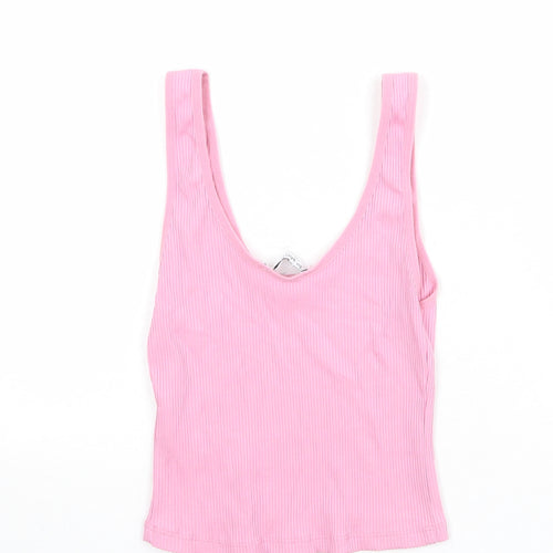 Stradivarius Womens Pink Polyamide Basic Tank Size M Scoop Neck - Ribbed