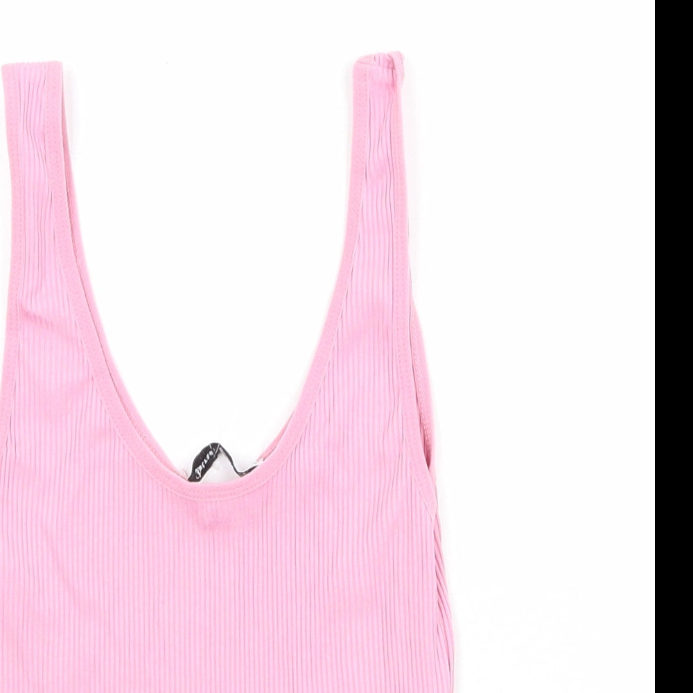 Stradivarius Womens Pink Polyamide Basic Tank Size M Scoop Neck - Ribbed