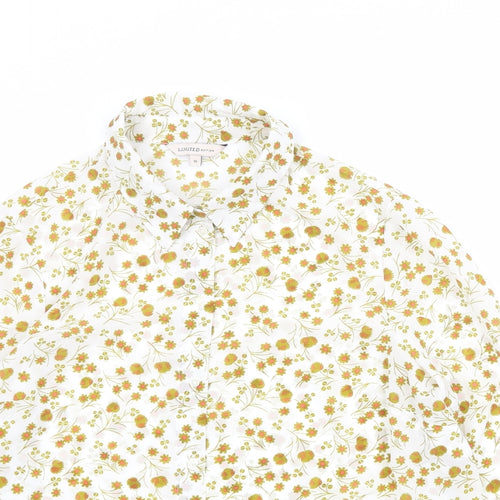 Marks and Spencer Womens White Floral Polyester Basic Button-Up Size 16 Collared