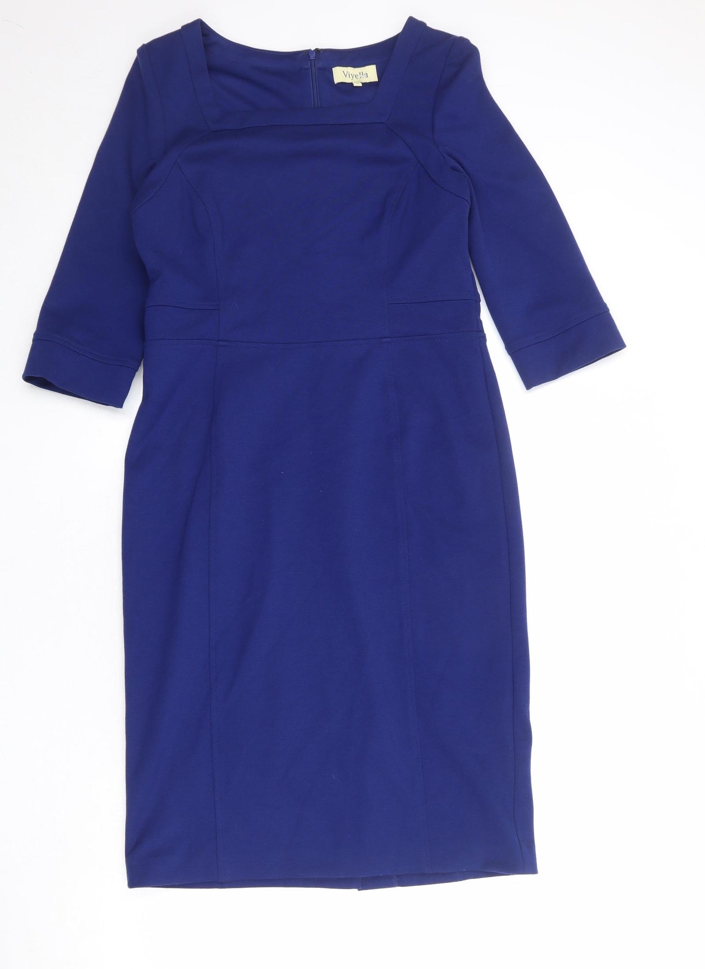 Viyella Womens Blue Polyester Shift Size 12 Round Neck Zip