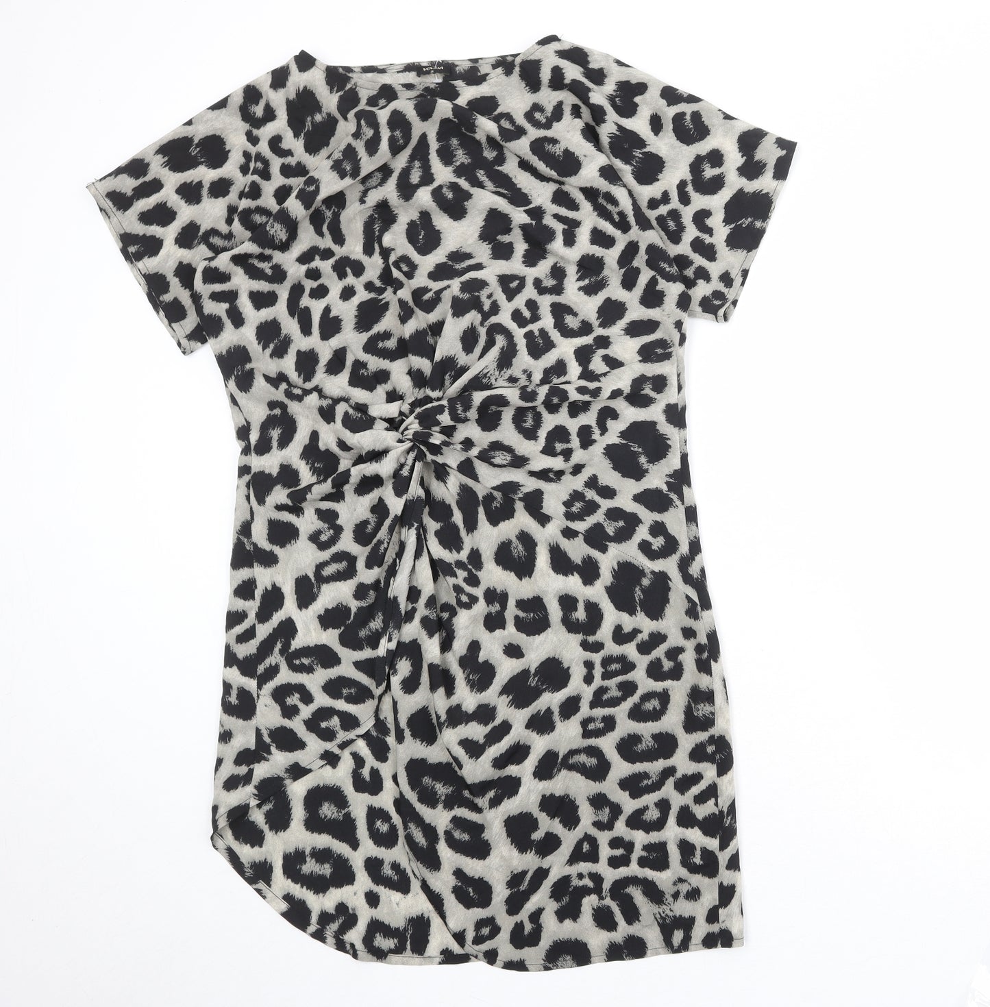 Vonda Womens Beige Animal Print Polyester A-Line Size S Boat Neck Pullover - Leopard Pattern